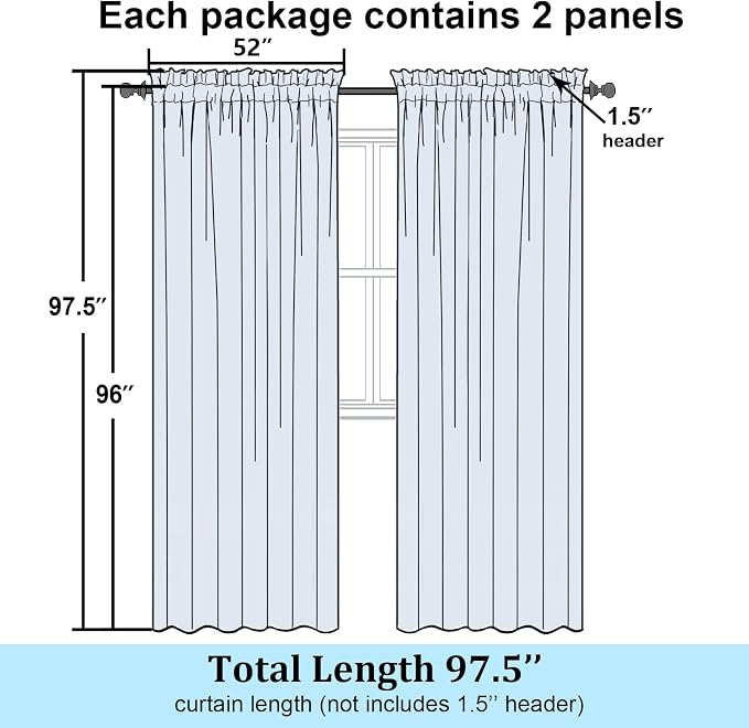 Simplebrand Semi Sheer Charcoal Grey Curtains 96 Inches Long 2 Panels, Light - Image 2