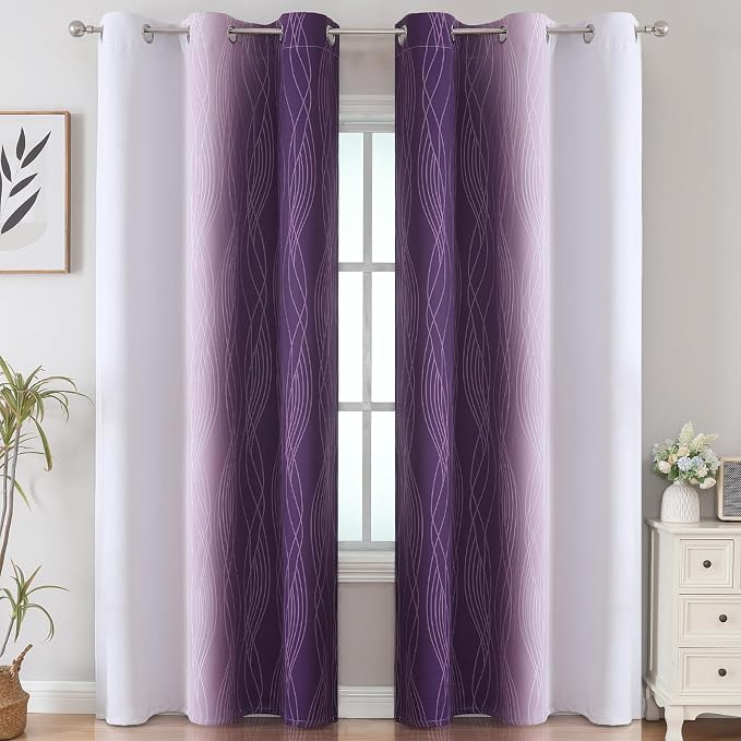 Estelar Textiler Purple and Greyish White Room Darkening Blackout Curtains 84 - Image 2