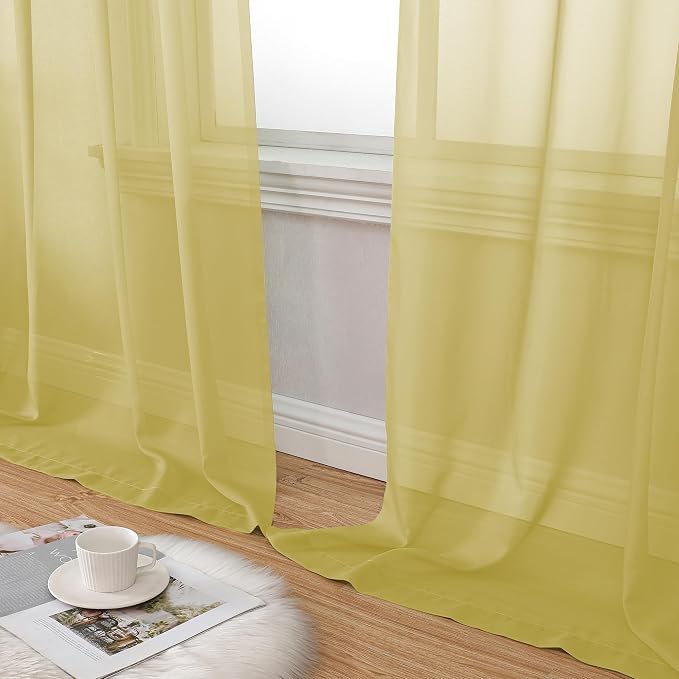 Aiyufeng Yellow Sheer Curtains 2 Panel Sets 84 Inches Long - Image 8