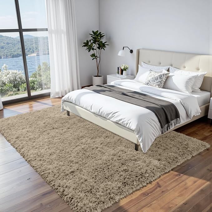 8x10 Area Rugs for Living Room Rug: Soft Fluffy Shag Gray Camel Rugs for Bedroom - Image 9