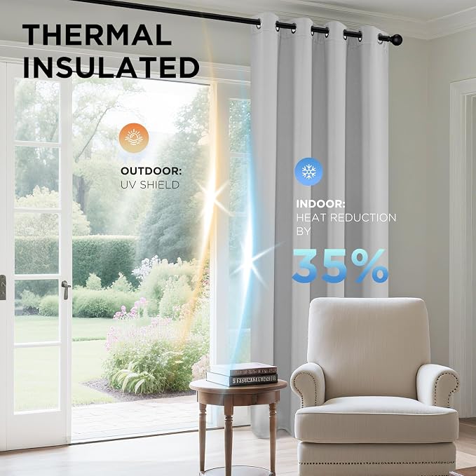 Joydeco White Curtains 72 Inches Long 2 Panels Set, Thermal Insulated Long - Image 5
