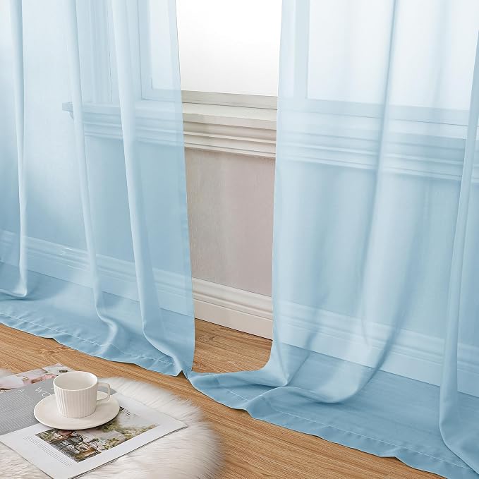 Aiyufeng 2 Pack: Basic Sky Blue Sheer Curtain Drapes 63 Inch Length 2 Panels - Image 7