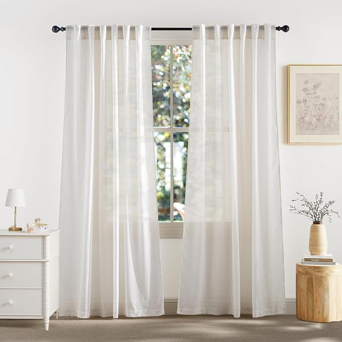 RYB HOME Linen Sheer Curtains Extra Long Window Drapes Light & Airy Translucent by RYBHOME