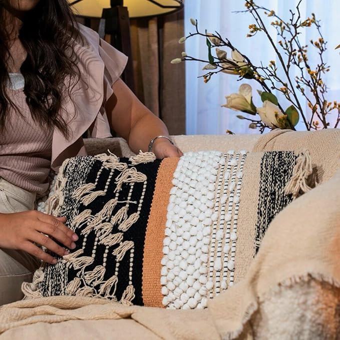 Decorative Boho-Chic Premium Pillow Cover 12x20 Handwoven Tufted Cotton Lumbar - Image 6