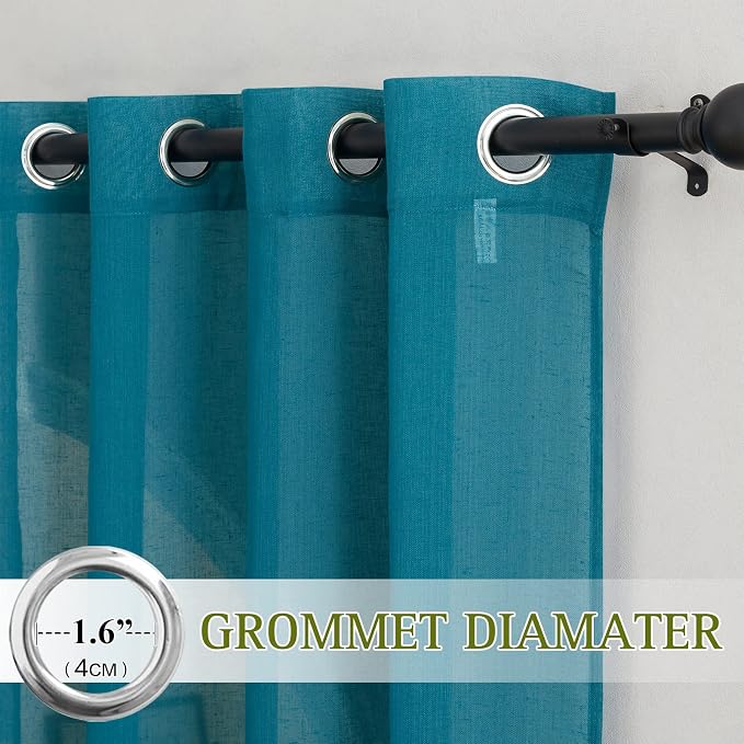 NICETOWN Peacock Green Sheer Curtains, & Drapes, Grommet Semi Sheer Linen - Image 2