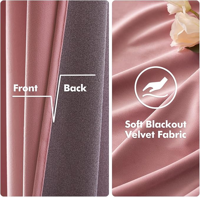 MIULEE Blush Pink Velvet Curtains Thermal Insulated Soundproof Room Darkening - Image 3
