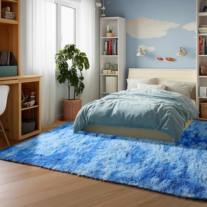 ONASAR Tie-Dye Blue Rugs for Living Room Bedroom, Fluffy 5x8 Bedside Area Rug - Image 4