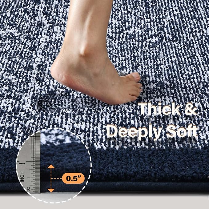 60x24 Long Bathroom Rugs Washable Non Slip, Dark Blue Bath Mat - Image 4