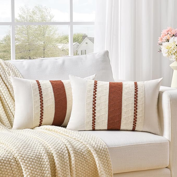 Fancy Homi Set of 1 Rust Boho Long Lumbar Decorative Throw Pillow Cover 12x20 - Image 2