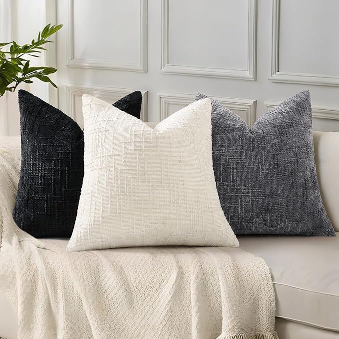 decorUhome Black Chenille Throw Pillow Covers 18x18 Set of 2 Textured Soft Cozy - Image 5