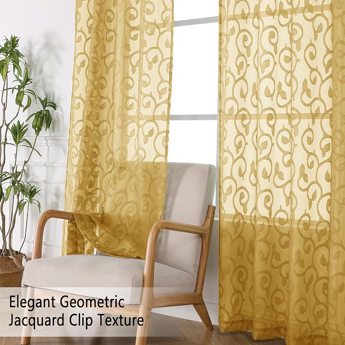 OWENIE Furman Gold Sheer Curtains 63 inch Length - Image 6