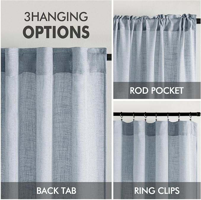 MIULEE Chambray Blue Linen Curtains 54 Inch Length 2 Panels - Image 3