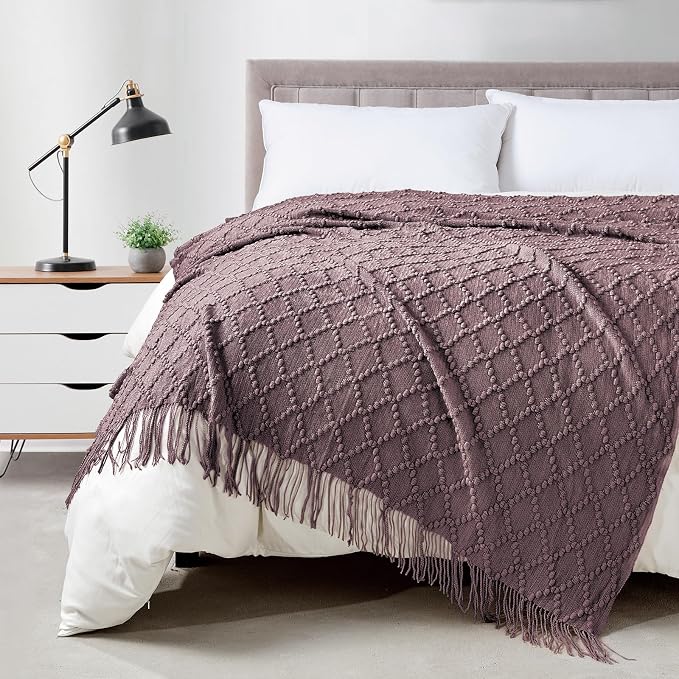 BOURINA Dark Lavender Throw Blanket 50 x70 Inches Jacquard Argyle Throw by BOURINA