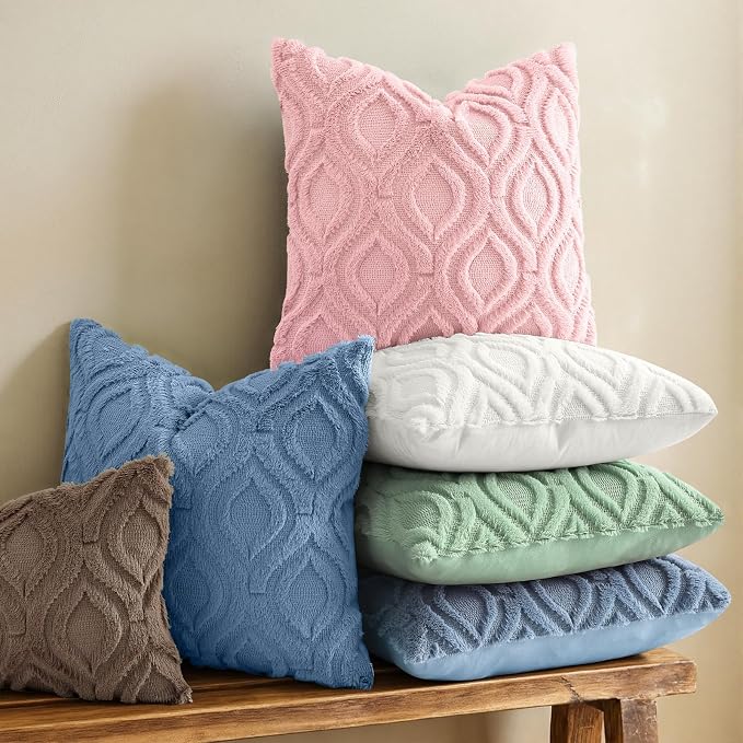 decorUhome Throw Pillow Covers 18x18 Inch Set of 2, Soft Plush Faux Wool Pink - Image 2