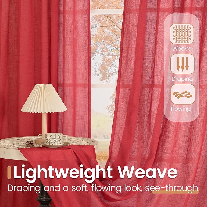 BGment Red Linen Curtains 72 Inches Long - Image 5