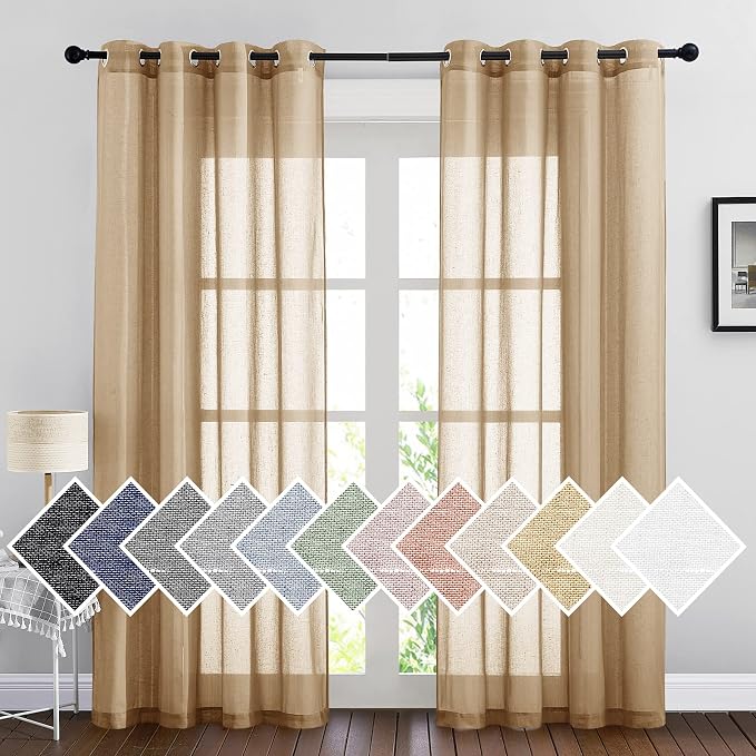 NICETOWN Sheer Curtains Flax Texture 84 inch Length, Grommet Semi Sheer Window by NICETOWN