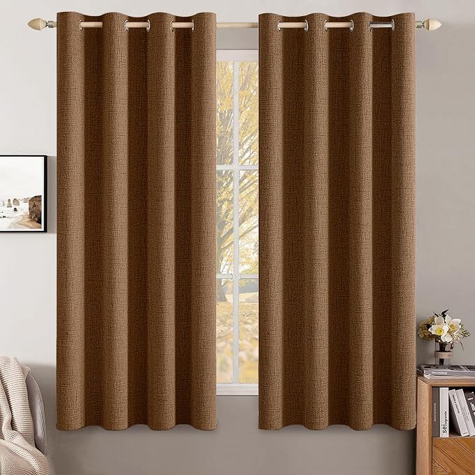 MIULEE Linen Curtains for Bedroom 100% Blackout Thermal Insulated Brown Grommet by MIULEE