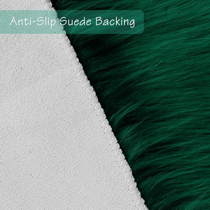 duduta Emerald Green Faux Sheepskin Runner Rug 2x6 ft, Fluffy Shag Bedroom Dorm - Image 3