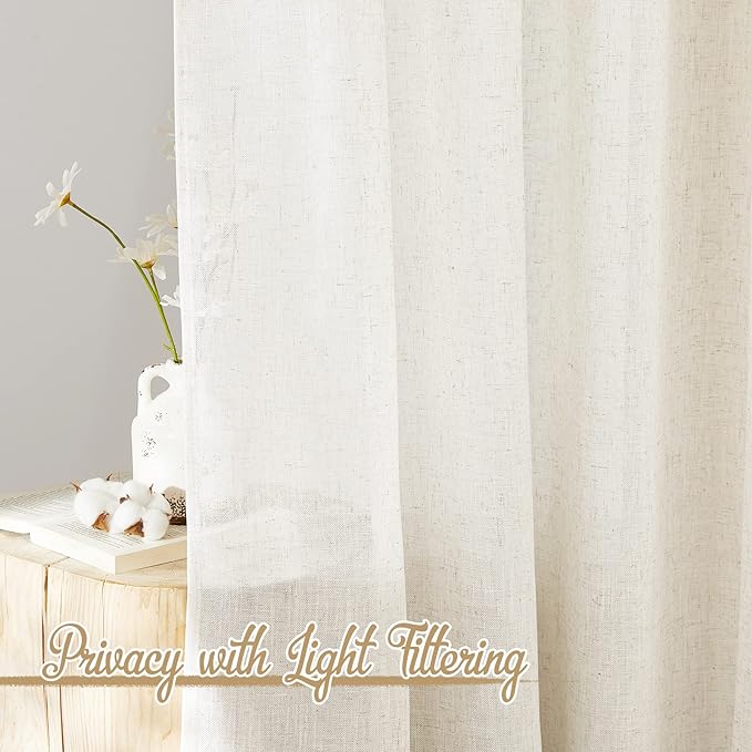 NICETOWN Linen Curtains for Bedroom 95 inch Long, Rod Pocket & Back Tab Flax - Image 3