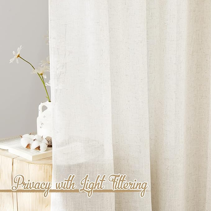 NICETOWN Linen Blend Living Room Curtains 84 inches Long, Grommet Flax Linen - Image 6