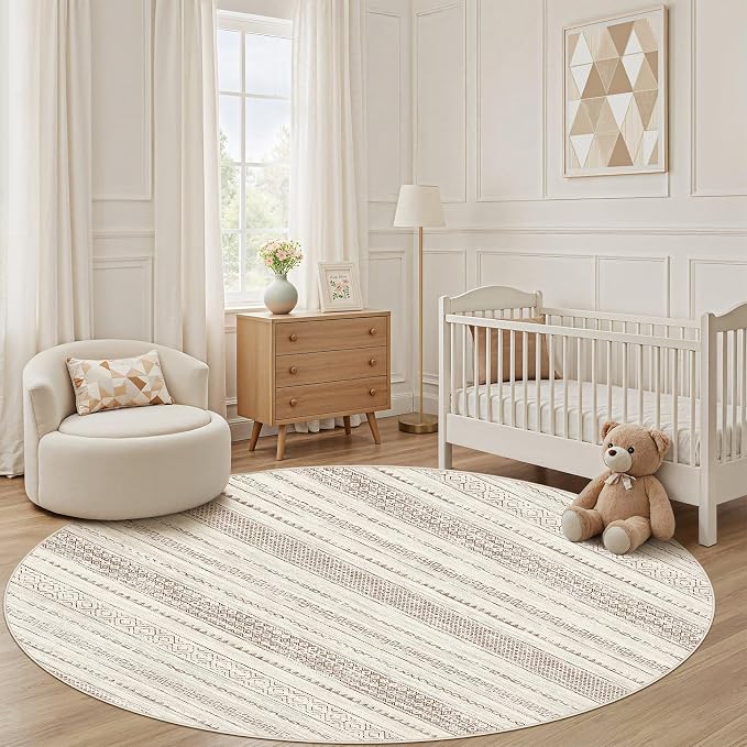 Nakagishi Round Rug Boho Area Rugs: 5x5 Washable Large Circle Neutral Soft - Image 6