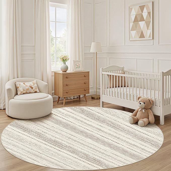 Nakagishi Round Rug Boho Area Rugs: 4x4 Washable Large Circle Neutral Soft - Image 6