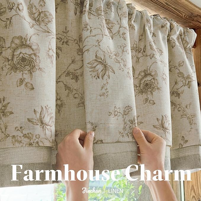 jinchan Amlie Floral Linen Valance Curtain Farmhouse Kitchen Valance - Image 6