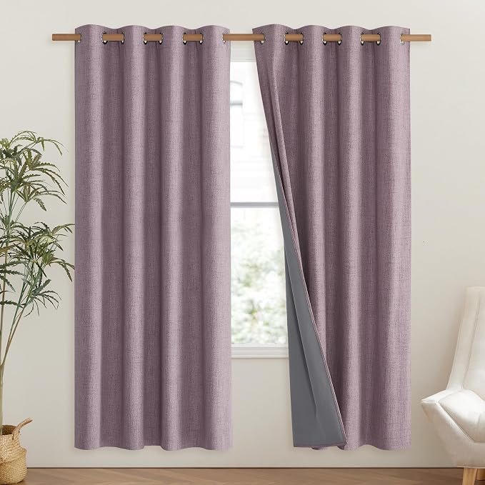 NICETOWN Chaise Mauve Vintage Linen 100% Blackout Curtains - Image 2