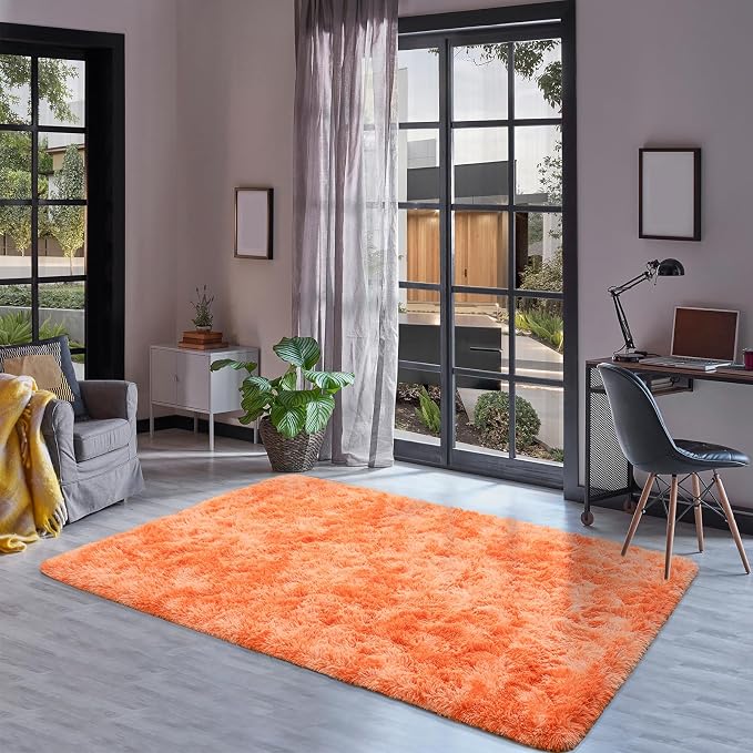 Goideal Fluffy Rug for Bedroom Living Room, 4x6 Orange Area Rugs, Faux Fur Shag - Image 4