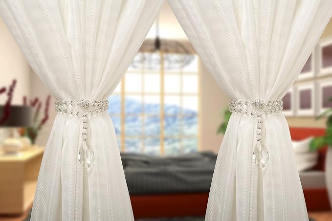 SUQ I OME 1 Pair of Luxury Crystal Beaded Magnetic Curtain Tieback and Holdback - Image 5