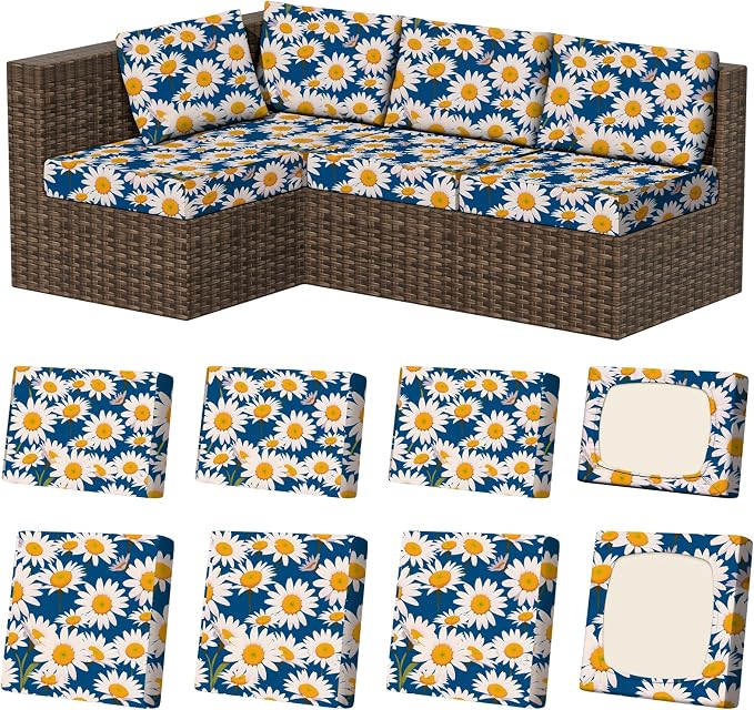 8Pcs Stretch Patio Cushion Covers, Outdoor Couch & Sofa Replacement Slipcovers by VORSHAPE