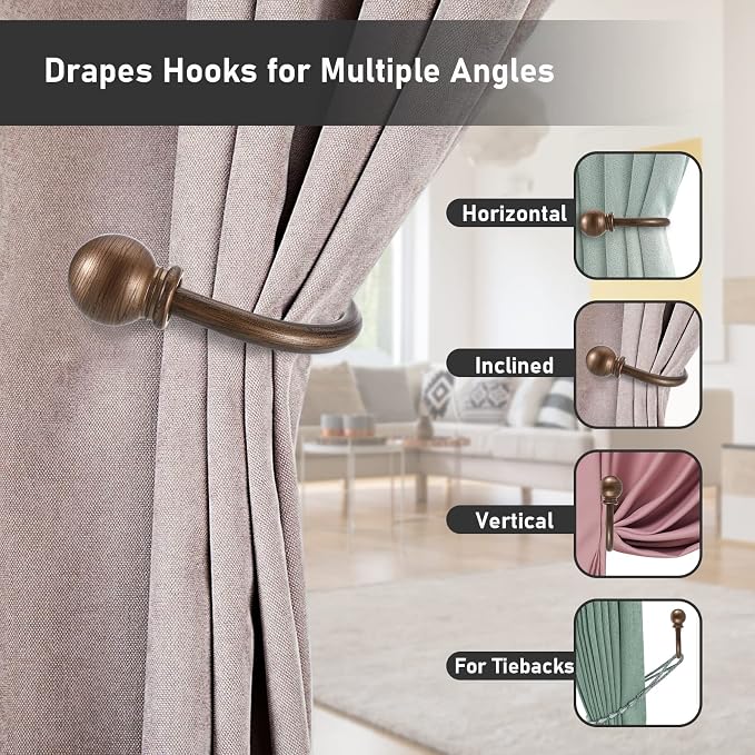 Sumnacon Set of 2 Decorative Curtain Holdbacks, Wall Mounted Aluminum Alloy - Image 7