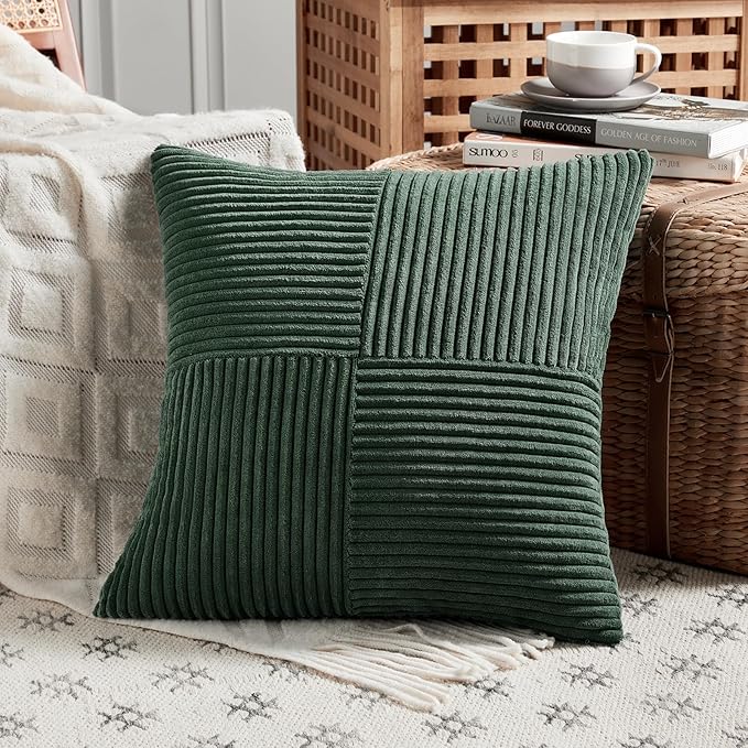 Fancy Homi Set of 2 Dark Green Decorative Throw Pillow Covers 20x20 Inch - Image 2