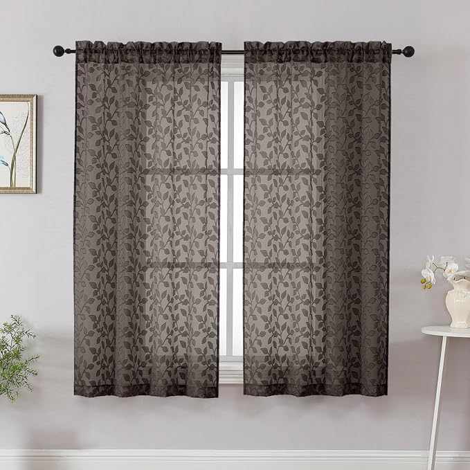 Chyhomenyc Chocolate Short Curtains 45 Inch Length 2 Panels, Light Filtering by Chyhomenyc