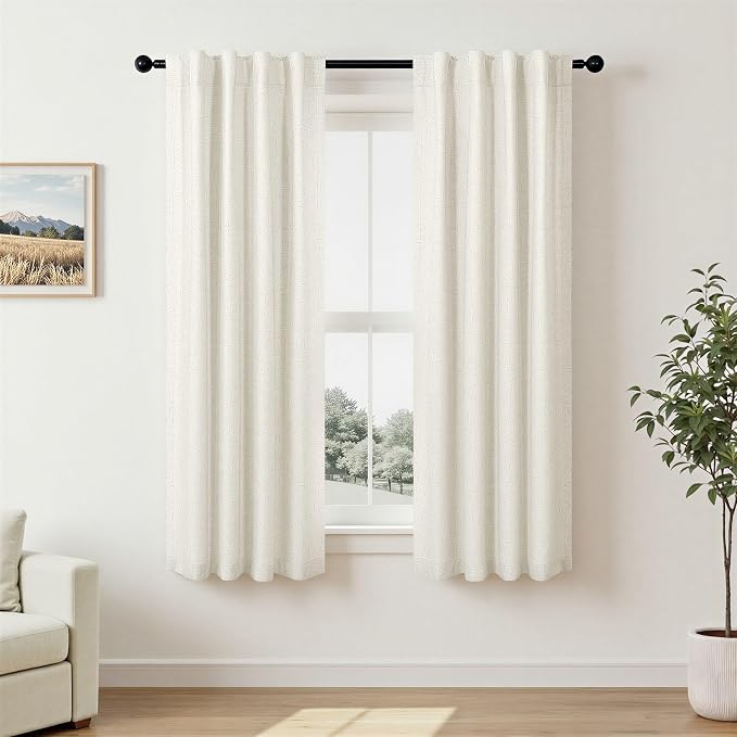 Pitalk 100% Blackout Cream Ivory Linen Curtains 48 Inches Long Linen Textured - Image 2