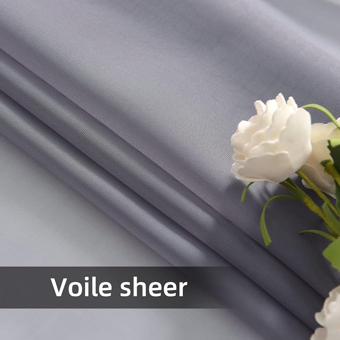 youleyar Solid Sheer Rod Pocket Curtain Voile Draperies 2 Panels White Beige - Image 6