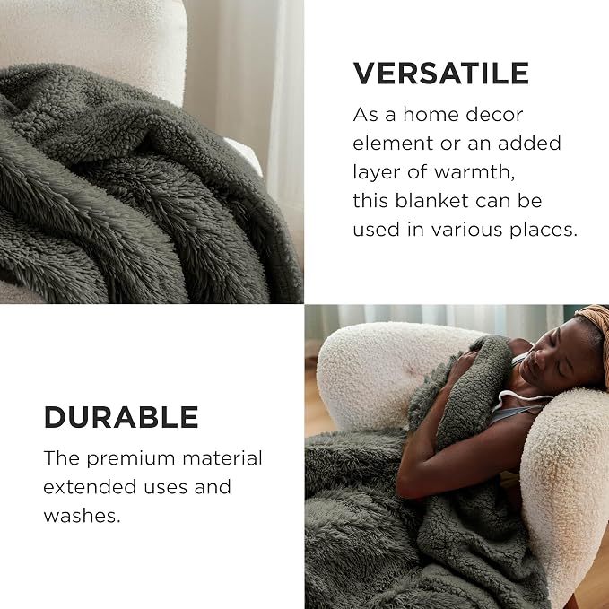 Bedsure GentleSoft Fluffy Olive Green King Size Blanket - Image 4