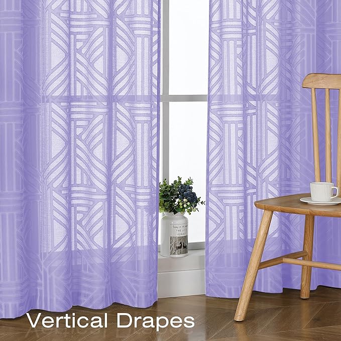 Simplebrand Lavender Semi Sheer Curtains 96 Inches Long 2 Panels, Light - Image 5