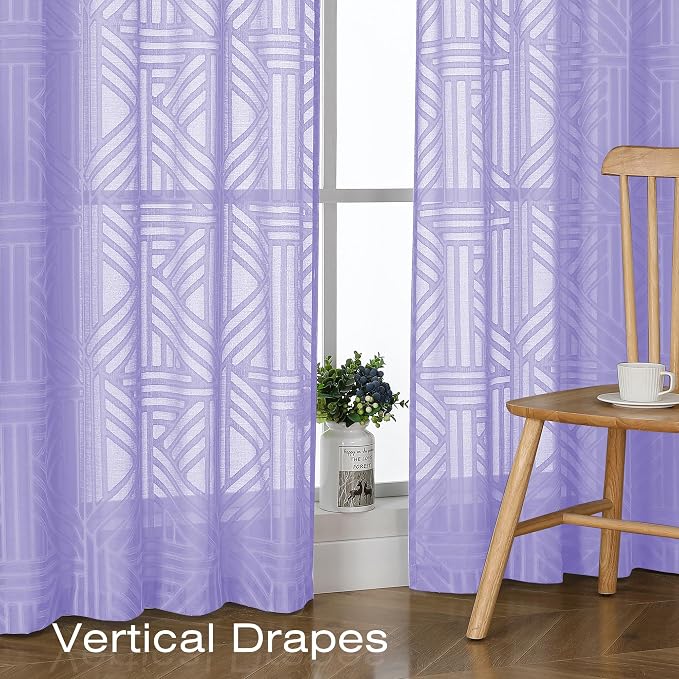 Simplebrand Lavender Semi Sheer Curtains 84 Inches Long 2 Panels, Light - Image 5