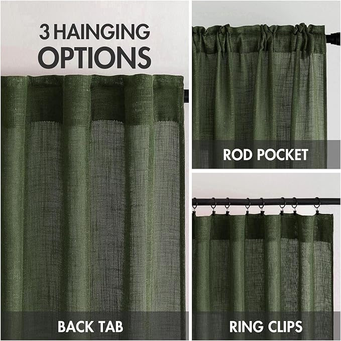 MIULEE Olive Green Linen Curtains 84 Inch Length 2 Panels - Image 3