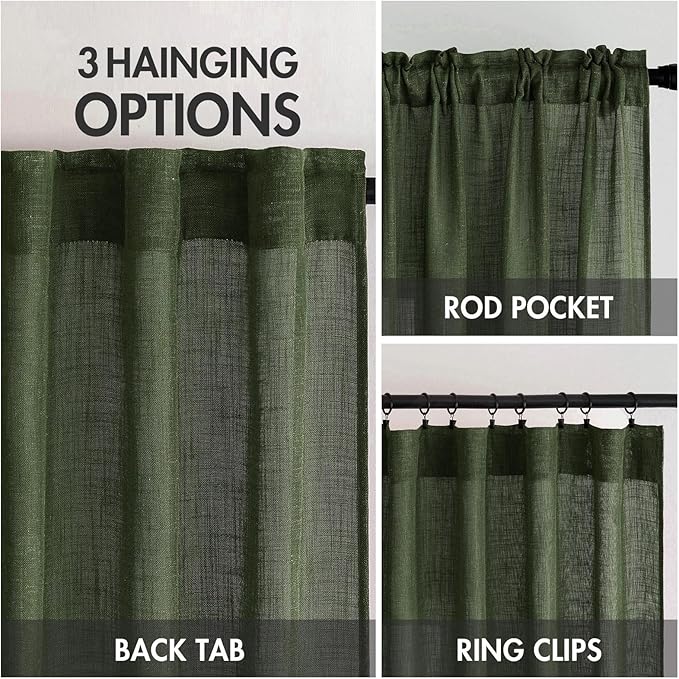 MIULEE Olive Green Short Linen Curtains 45 Inch Length 2 Panels - Image 3