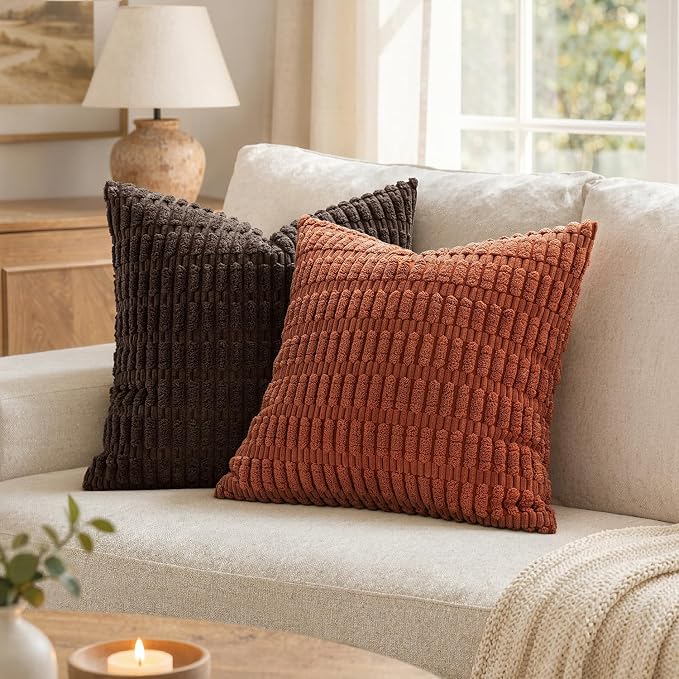 MIULEE Fall Euro Sham Corduroy Decorative Throw Pillow Covers 22x22 Rust | - Image 7