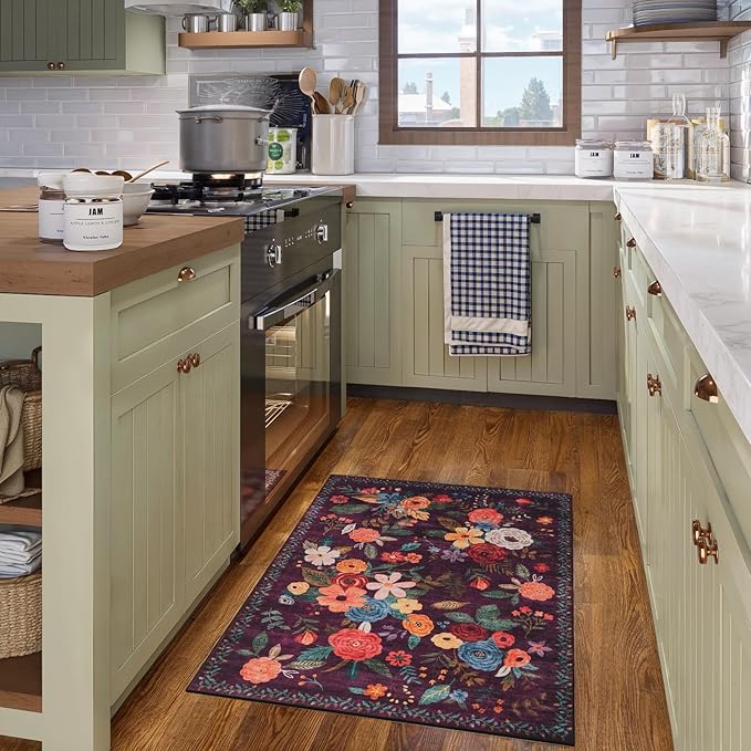 Floral Rug for Entryway, 2X3 Washable Kitchen Mat Ultra-Thin Soft, Non-Slip - Image 3