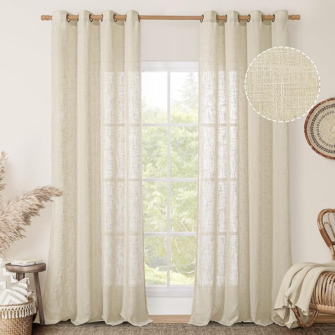 LAMIT Beige Linen Sheer Curtains 96 Inches Long by LAMIT