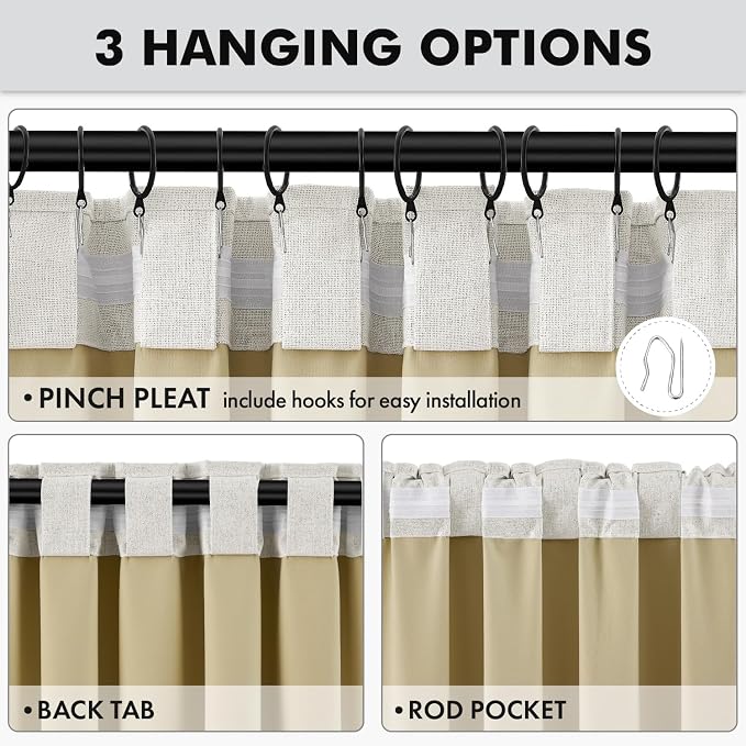 MIULEE 100% Blackout Linen Curtains 42 x 90 Inch Light Beige 2 Panels | Thermal - Image 5