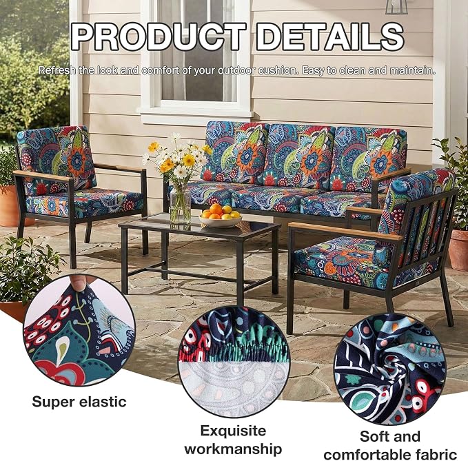 hyha 8Pcs Patio Cushion Covers, Stretch Outdoor Couch Cushion Covers Replacement - Image 3