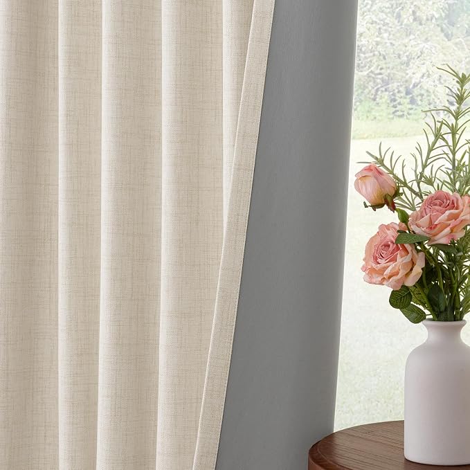 INOVADAY Linen Textured 100% Blackout Sliding Door Curtains 102x96 Cream | 1 - Image 7