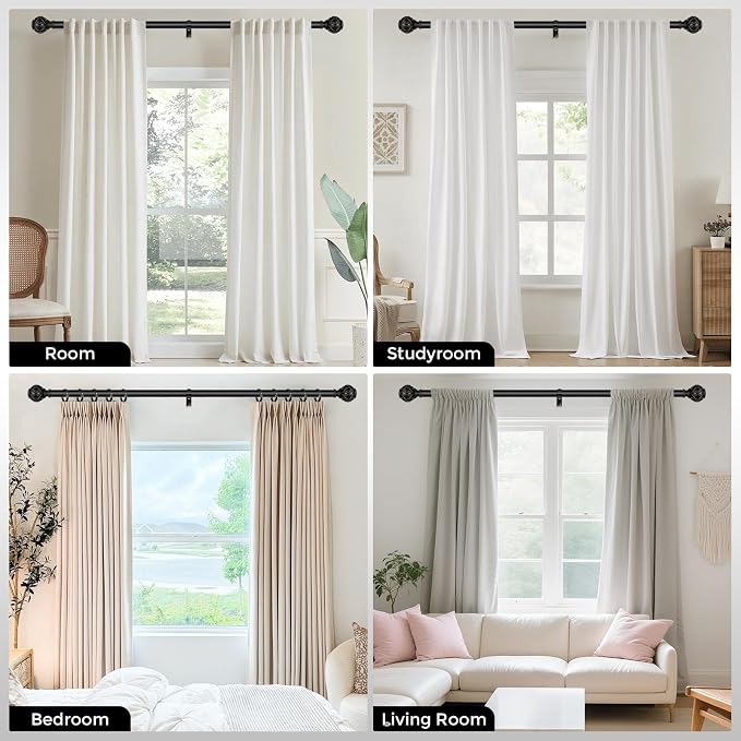 2 Pack Black Curtain Rod, Heavy Duty 1 Inch Decorative Curtain Rods - Image 2
