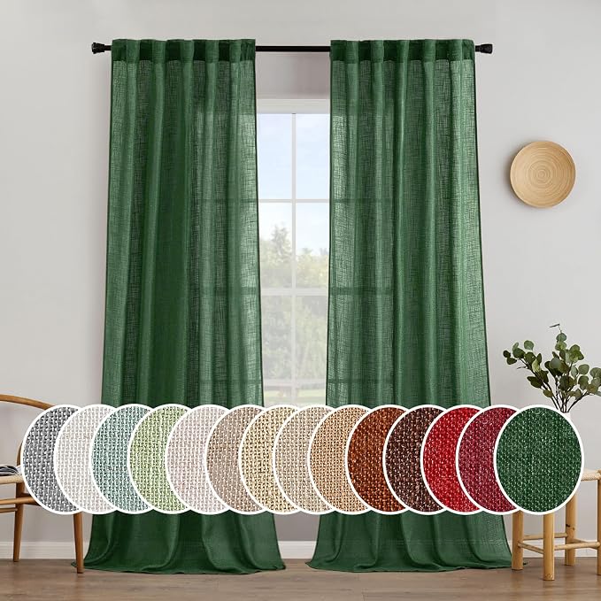 MIULEE Emerald Green Linen Curtains 90 Inch Long by MIULEE