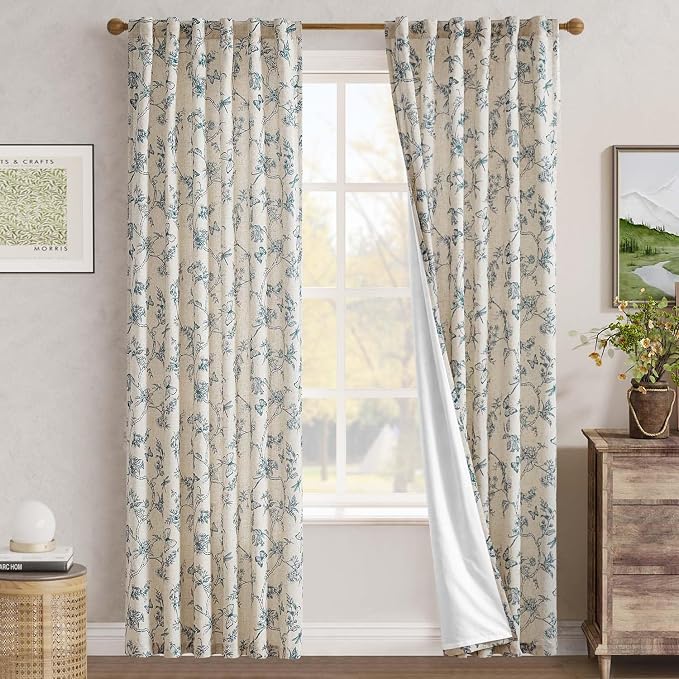 jinchan Floral Curtains Lined Linen Blend Curtain - Image 7